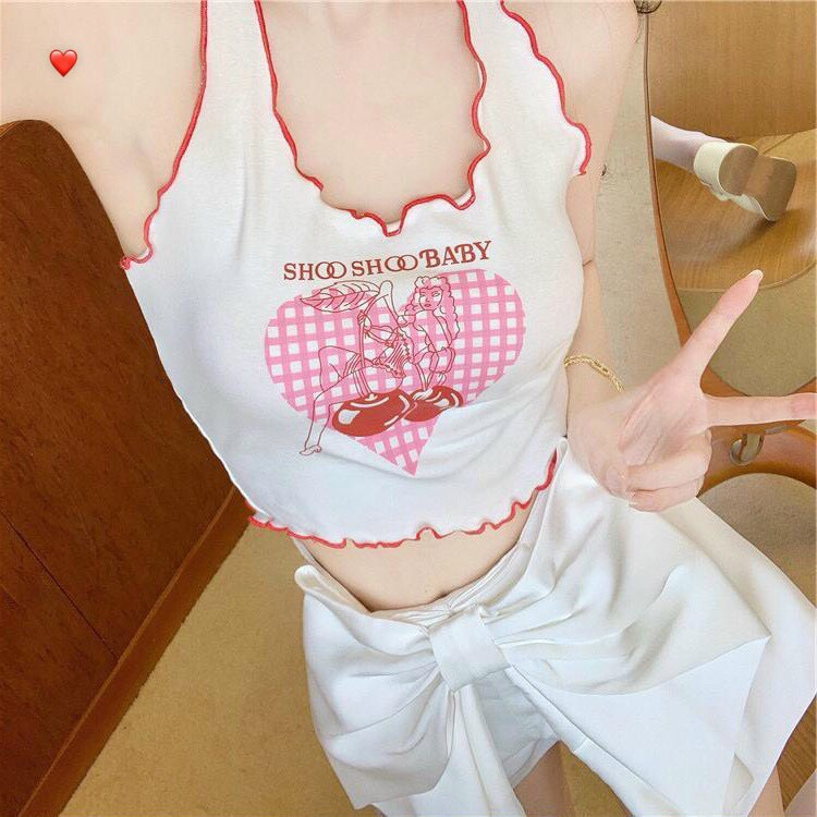 ÁO YẾM TRÒNG CỔ IN TRÁI TIM, Áo Croptop Nữ Cổ Yếm , Áo Kiểu Cổ Yếm Hở Lưng IN TRÁI TIM SO HOT HP9849384