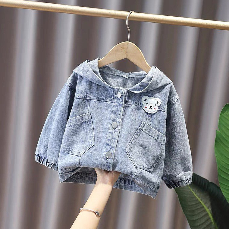 Áo KHOÁC JEAN tai thỏ bé trai bé gái HOTTREN 2023 từ 7kg - 30kg