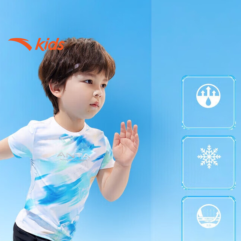 Áo phông thể thao bé trai Anta Kids vải polyester co giãn 4 chiều, thoáng khí W352329118