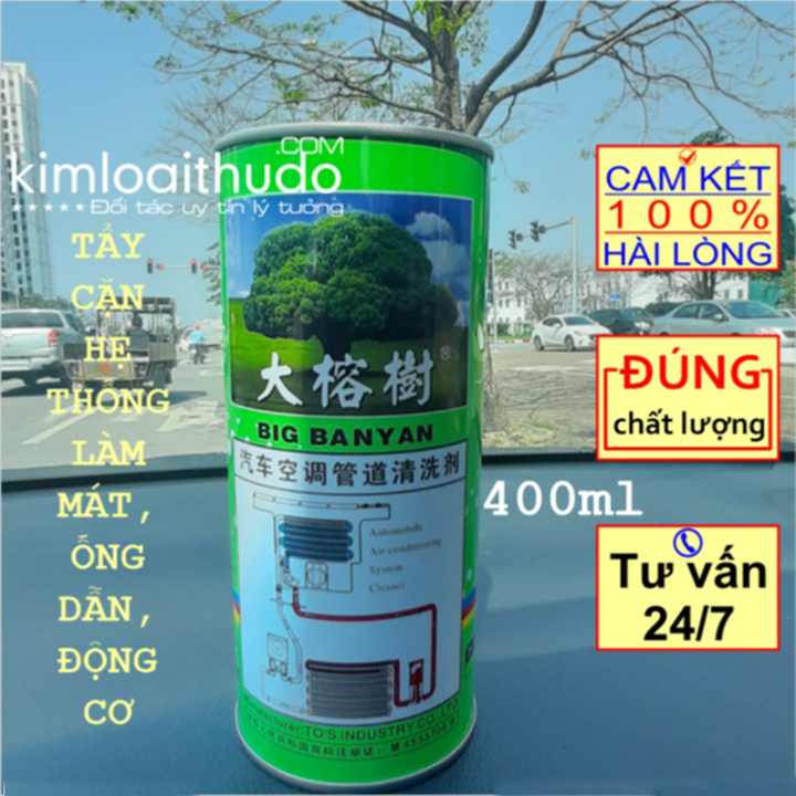 Dung dịch Big Banyan, Chai 400ml, tẩy cặn, vôi, canxi, dầu mỡ động cơ ô tô, dàn nóng dàn lạnh, ống dẫn, hệ thống sưởi