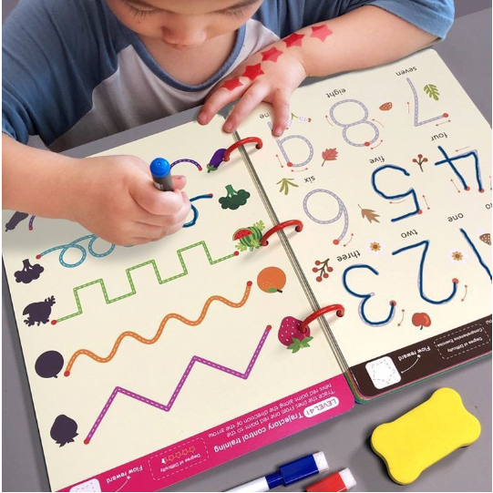 Combo tập tô vẽ thông minh xóa được 64 trang kèm bút dạ - Đồ chơi Giáo Dục học liệu Montessori cho bé từ 2 3 4 5 tuổi