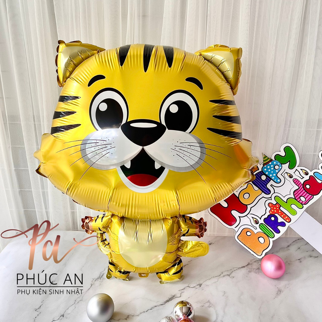Bong bóng kiếng hình con hổ 65cm dễ thương trang trí sinh nhật HPBD