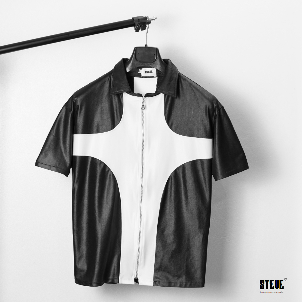 Áo sơ mi nam Luxus chất liệu thun da, Áo sơ mi cộc tay local brand Steve