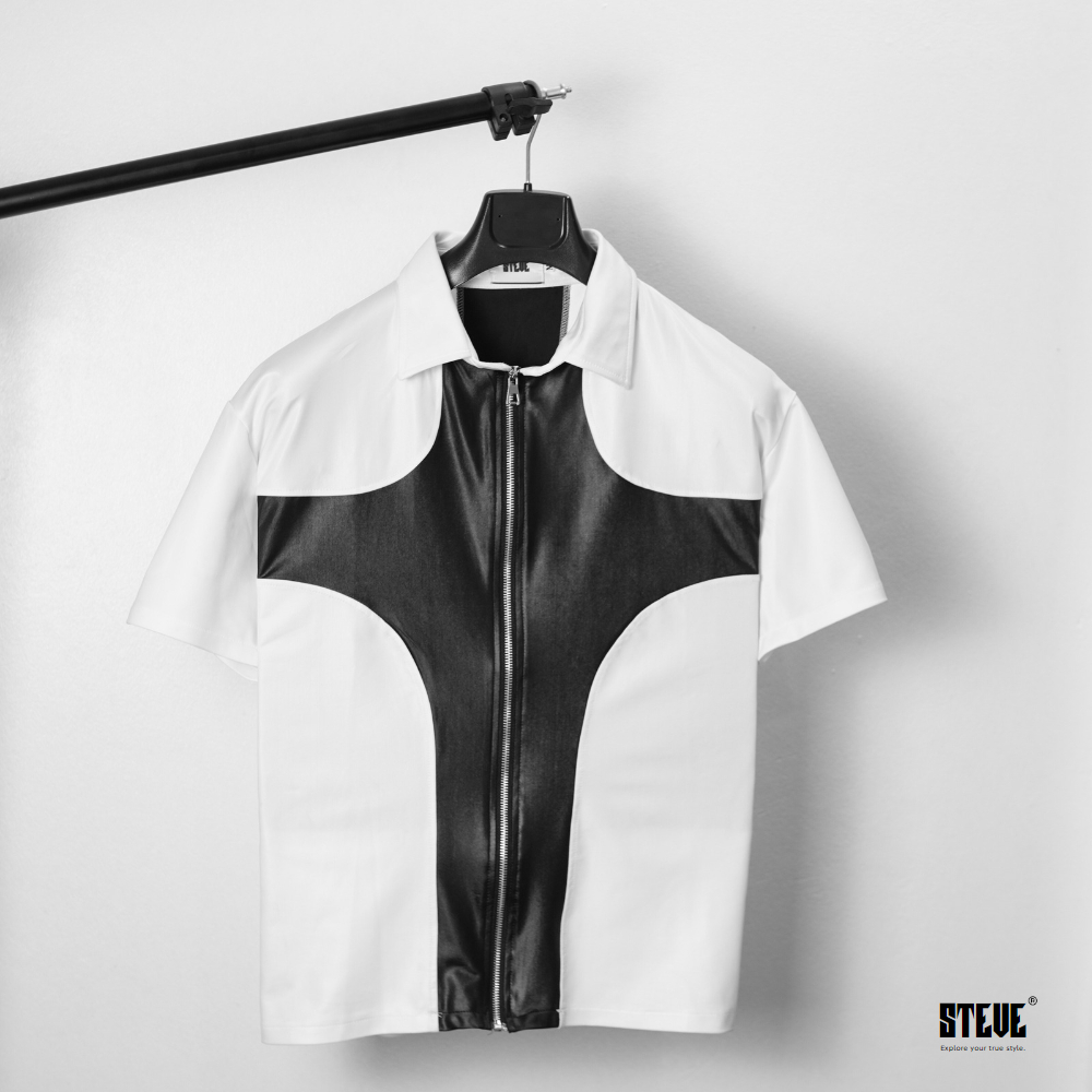 Áo sơ mi nam Luxus chất liệu thun da, Áo sơ mi cộc tay local brand Steve