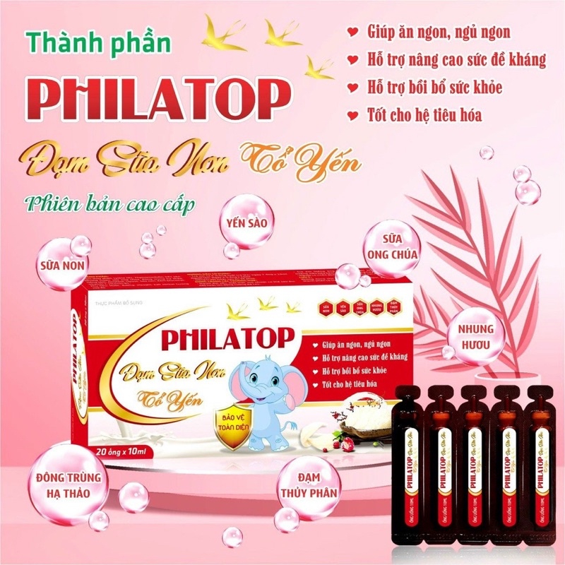 Philatop Yến sào Đạm Thủy Phân cao cấp tăng sức kháng giúp ăn ngon ngủ tốt hộp 20 ống