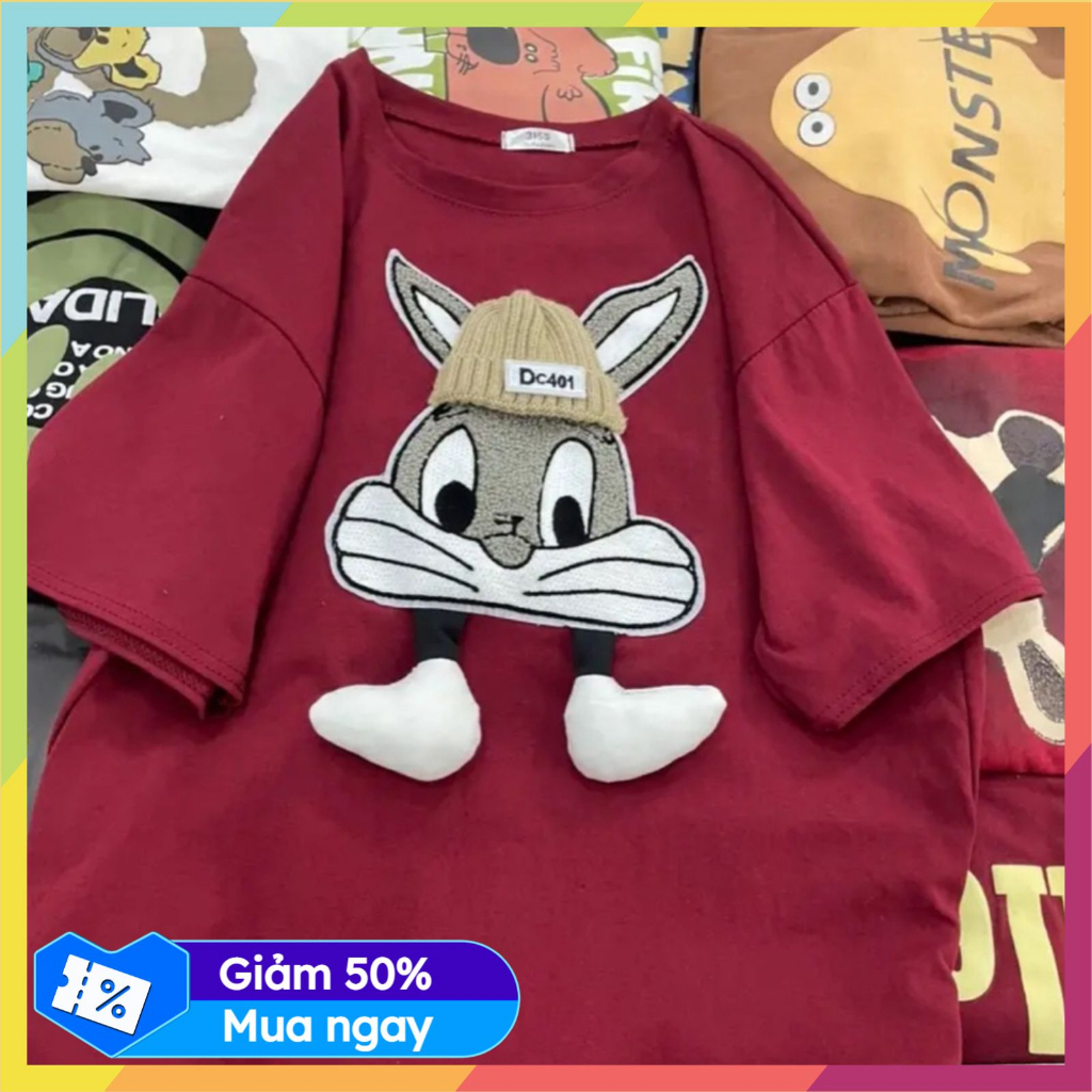 Áo phông tay lỡ nam nữ unisex form rộng chất cotton mát mịn thấm hút mồ hôi Hình Gấu X Thêu | BigBuy360 - bigbuy360.vn