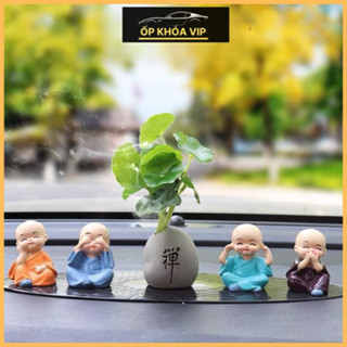 Bộ Tượng chú tiểu gõ mõ, tứ Không để xe ô tô, trang trí nhà cửa giữ tâm thanh tịnh trước cuộc sống hiện đại