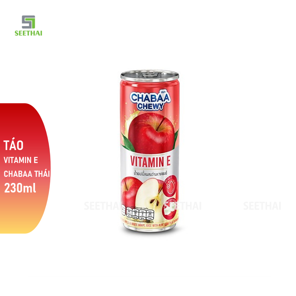 Nước ép táo CHABAA Thái Lan thạch nha đam 230ml - LON nước ép trái cây nhập khẩu