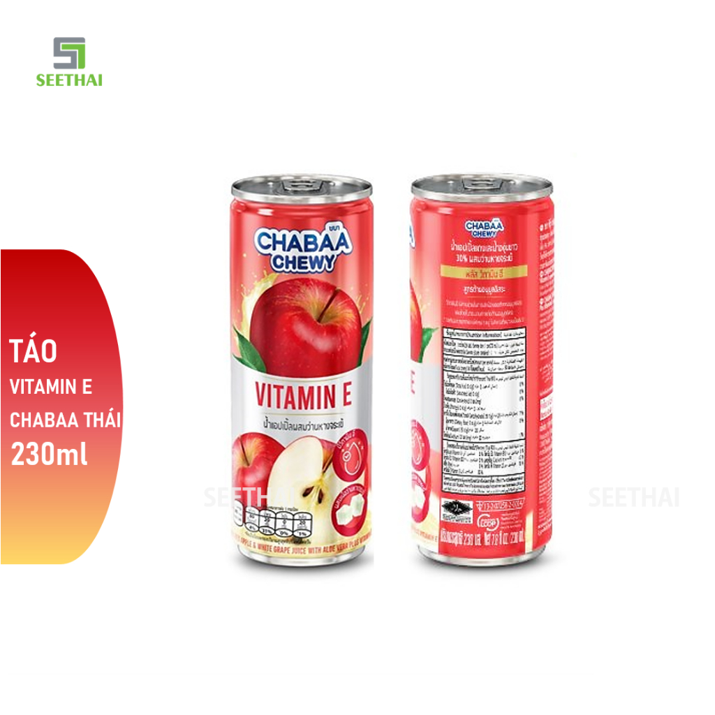 Nước ép táo CHABAA Thái Lan thạch nha đam 230ml - LON nước ép trái cây nhập khẩu