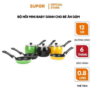 Bộ nồi chảo cho bé chống dính vung kính Supor nồi 10cm chảo 12cm không sử dụng bếp từ T0350 nhiều mầu