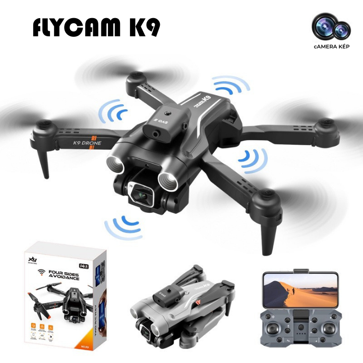 Flycam K9 DRONE Máy Ảnh Kép 4K Máy Bay Không Người Lái Chụp Ảnh Trên Không, Có Cảm Biến Chống Va Chạm