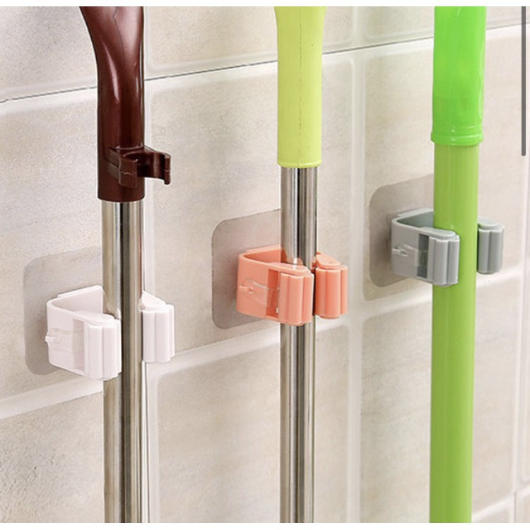 Móc Dán Tường Kẹp Giữ Cây Lau Nhà, Móc Treo Chổi Chịu Lực Dán Tường