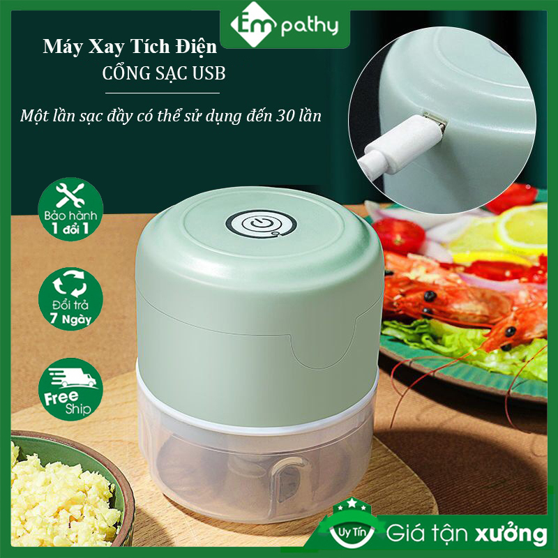 Máy xay mini tỏi ớt cầm tay 100ml - 250ml sử dụng cổng sạc USB tiện lợi
