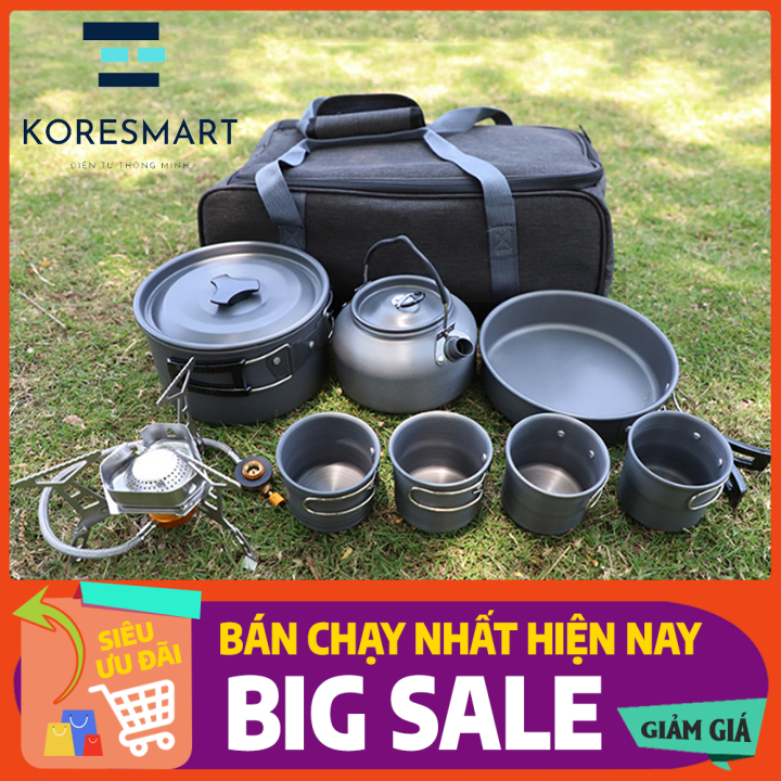 Bộ nồi nấu ăn giã ngoại đa năng hợp kim nhôm - Nồi cắm trại 5 món tiện dụng