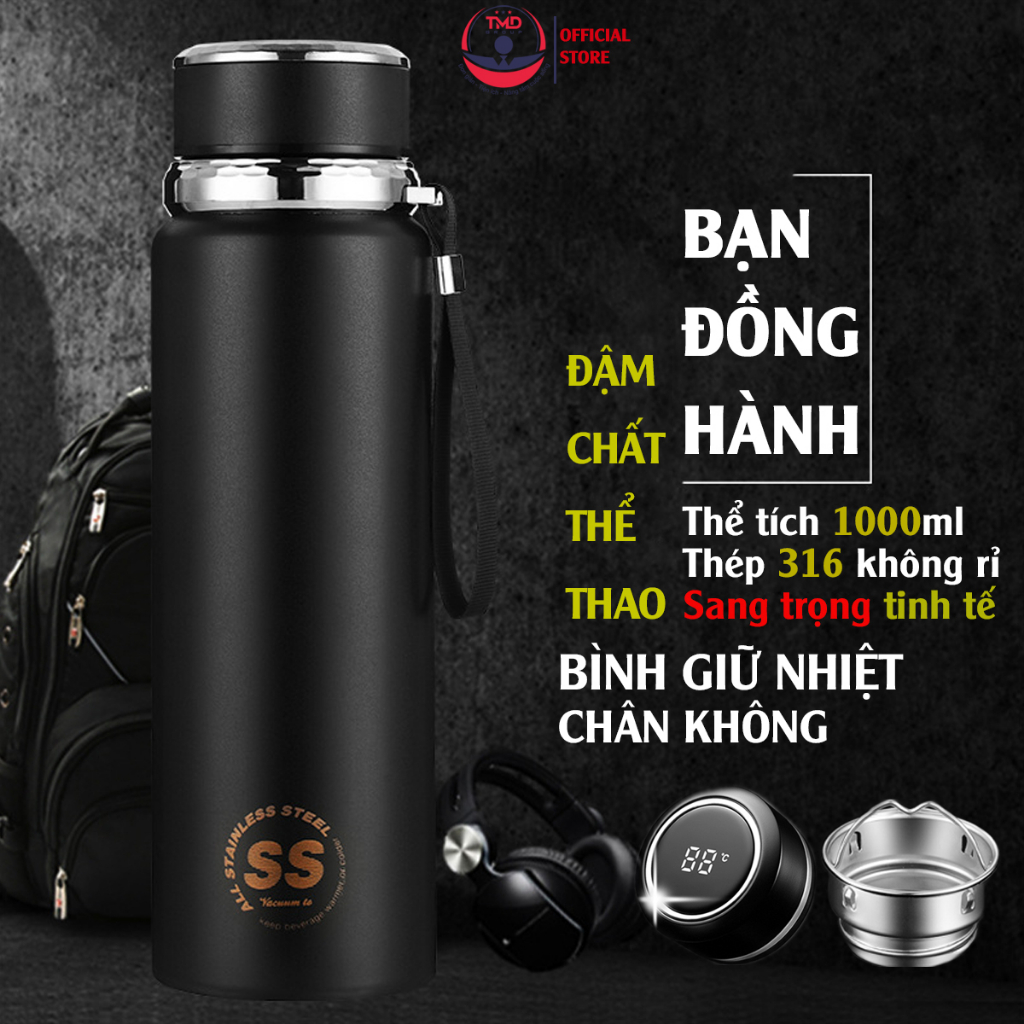 Bình giữ nhiệt hiển thị nhiệt độ TMD GROUP 1000ml - Tặng túi, chất liệu inox 316 không gỉ, giữ nhiệt lên đến 20 giờ