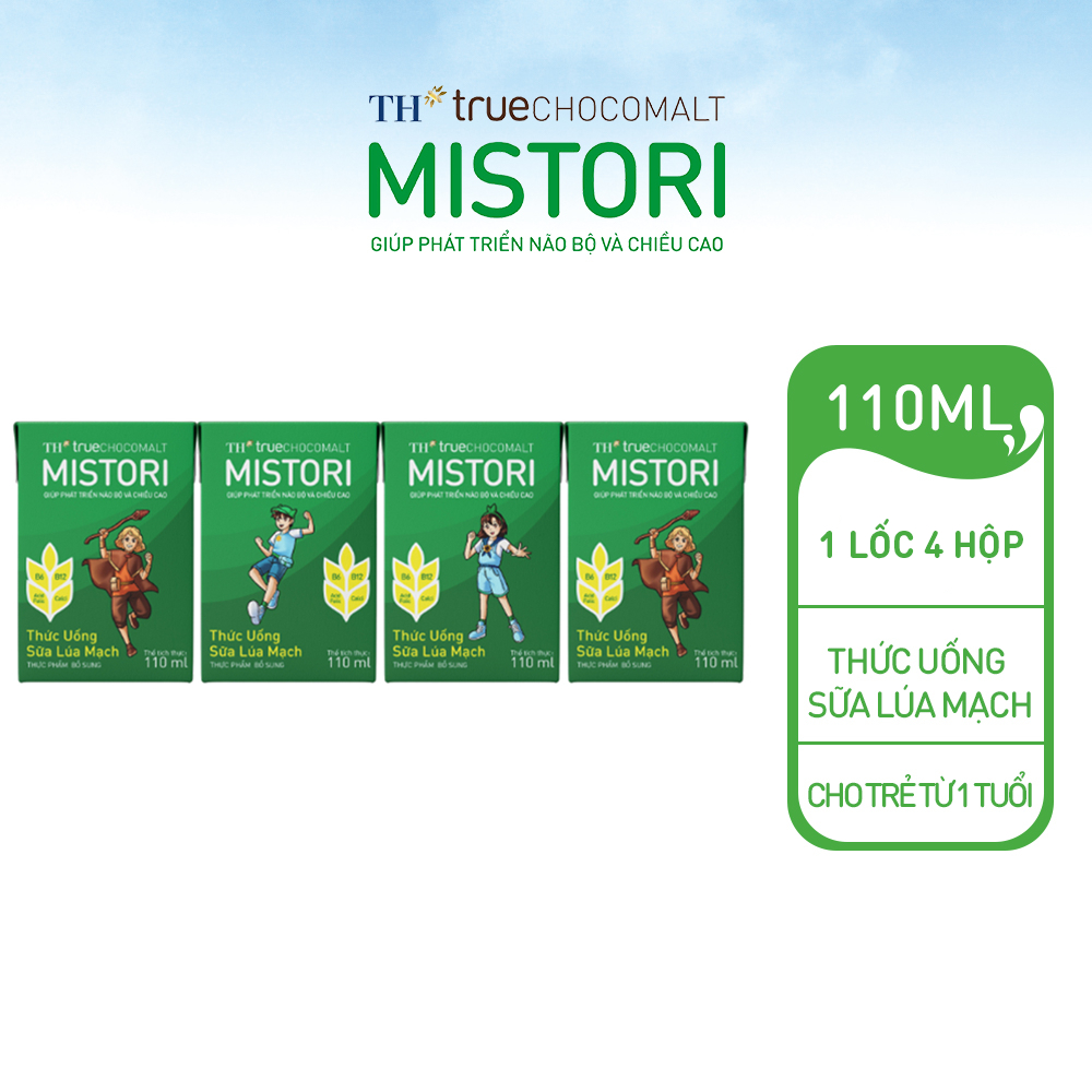 Lốc 4 hộp thức uống Sữa lúa mạch TH True Chocomalt Mistori 110ml