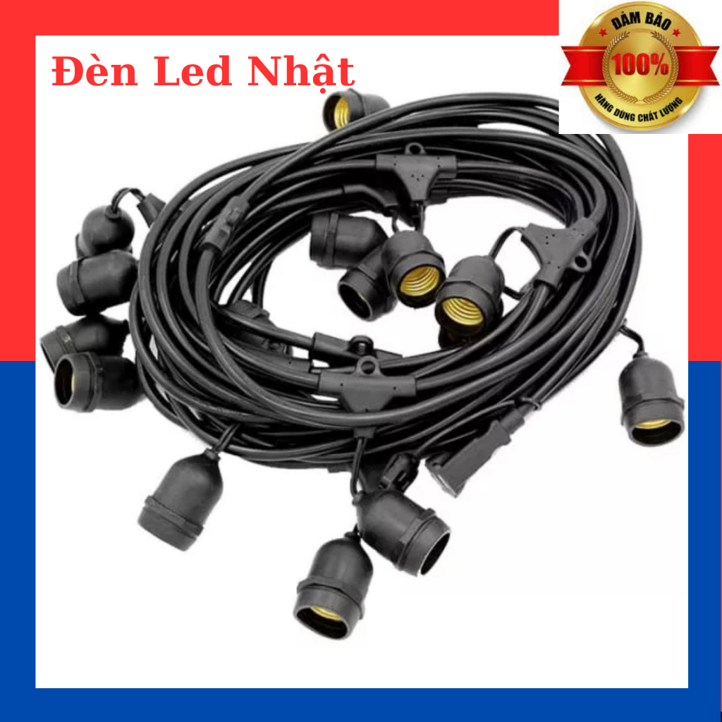 Bộ dây treo đuôi đèn chống nước chuyên dùng ngoài trời 5m 10 đuôi, 10m 15 đuôi và 10m 20 đuôi chưa b