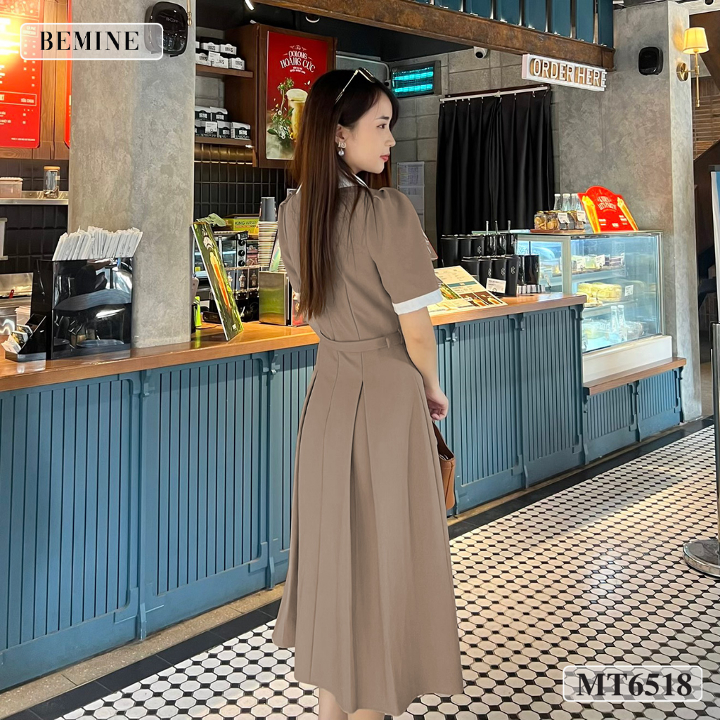 Đầm công sở cổ phối tùng xếp ly BEMINE MT6518