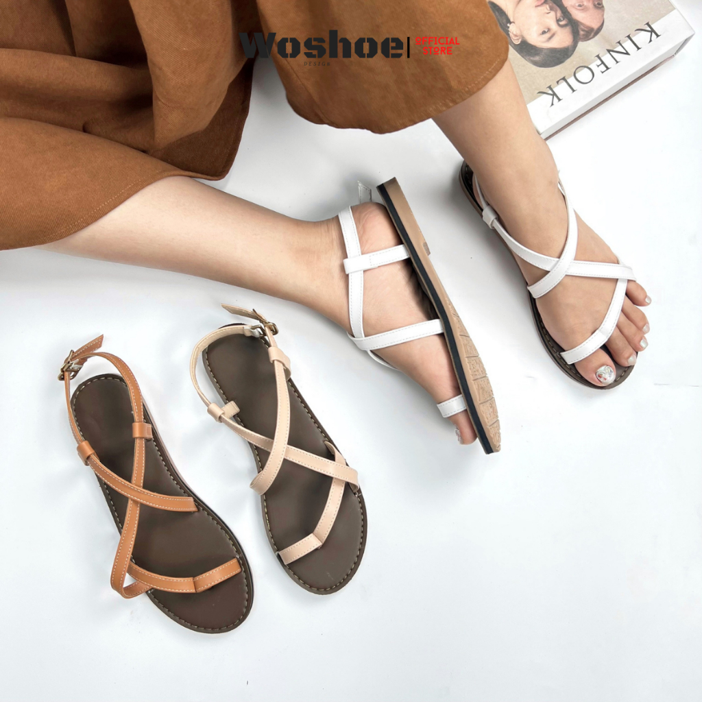 Giày sandal quai mảnh đế bệt WOSHOE đi học đi biển bigsize WG018