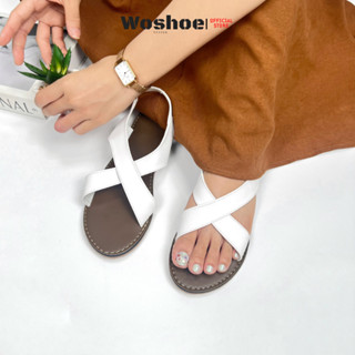 Giày sandal nữ quai chéo đế bệt WOSHOE đi học đi biển big size W10 