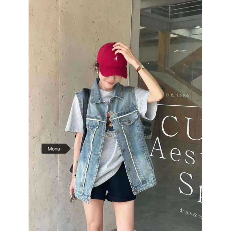 Áo gile bò rách chữ lưng thêu hàng QCL1