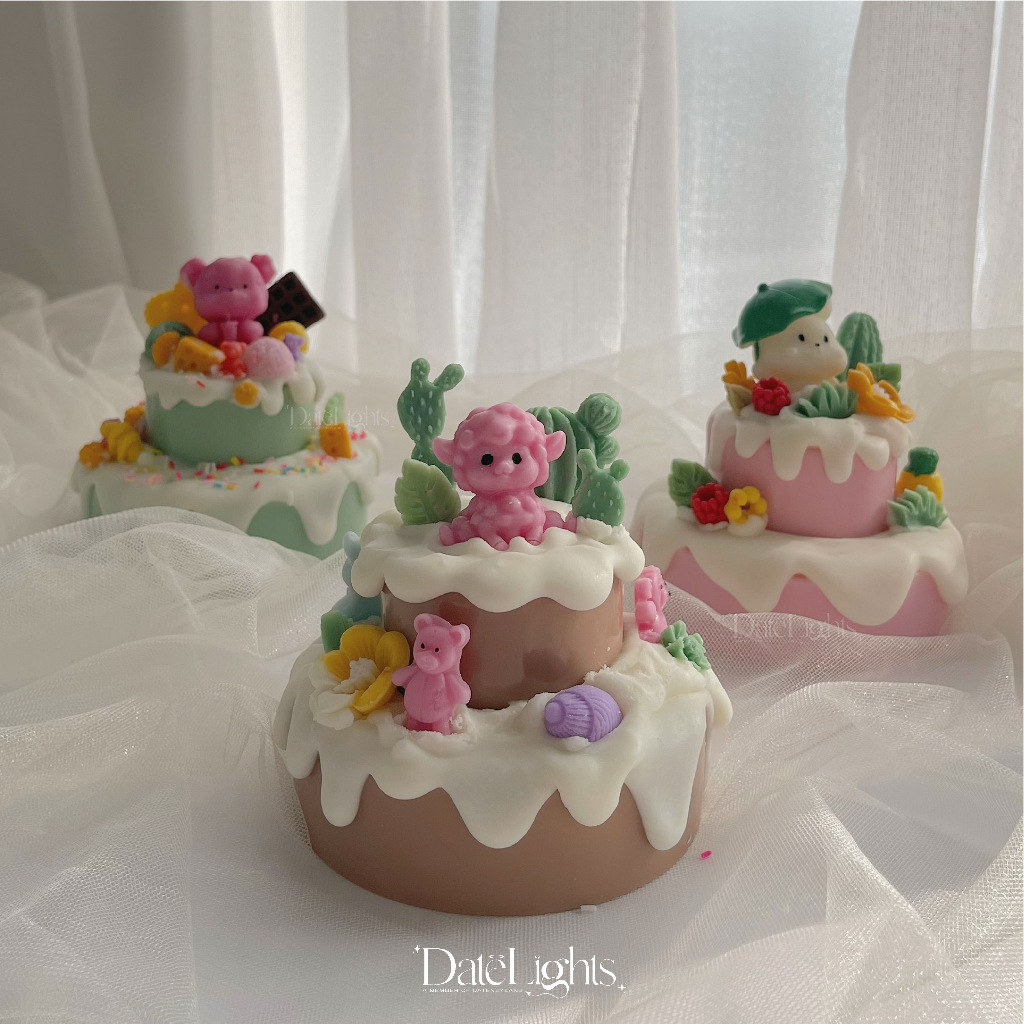 FREESHIP Nến Thơm Cao Cấp D'Art Cake- DateLights, DATENEYLAND. Tạo Hình Bánh Kem 2 tầng Birthday Cake