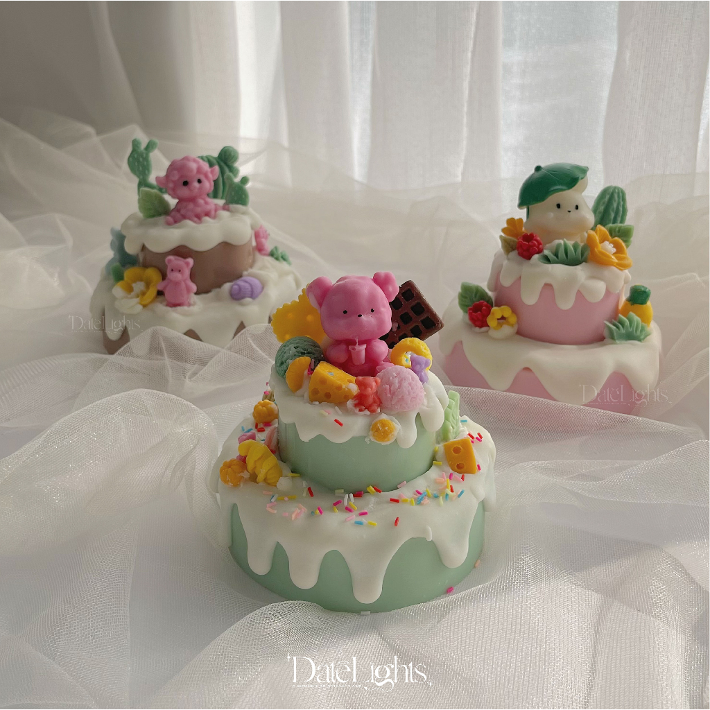 FREESHIP Nến Thơm Cao Cấp D'Art Cake- DateLights, DATENEYLAND. Tạo Hình Bánh Kem 2 tầng Birthday Cake