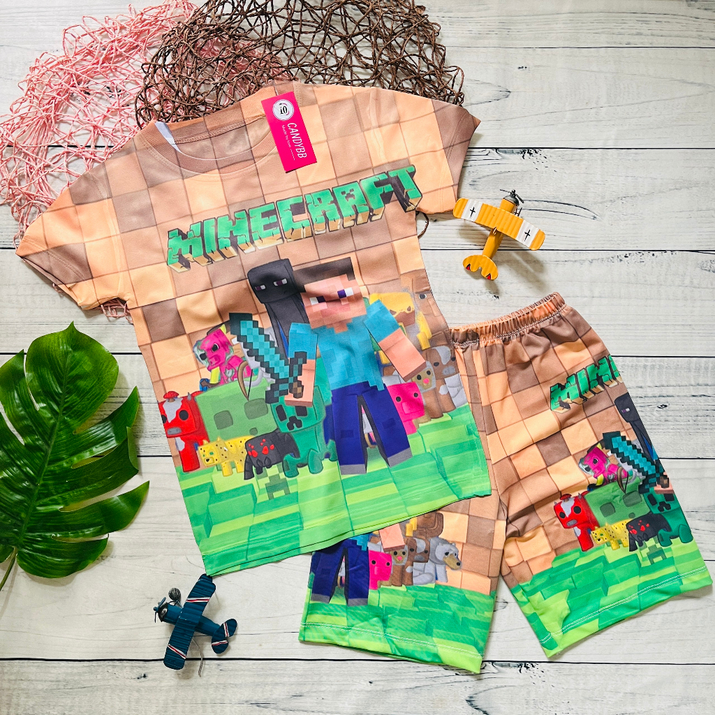 Đồ bộ bé trai, Bộ thun lạnh cộc tay bé trai in 3D hình Minecraft siêu đẹp có size đại 10kg - 60kg