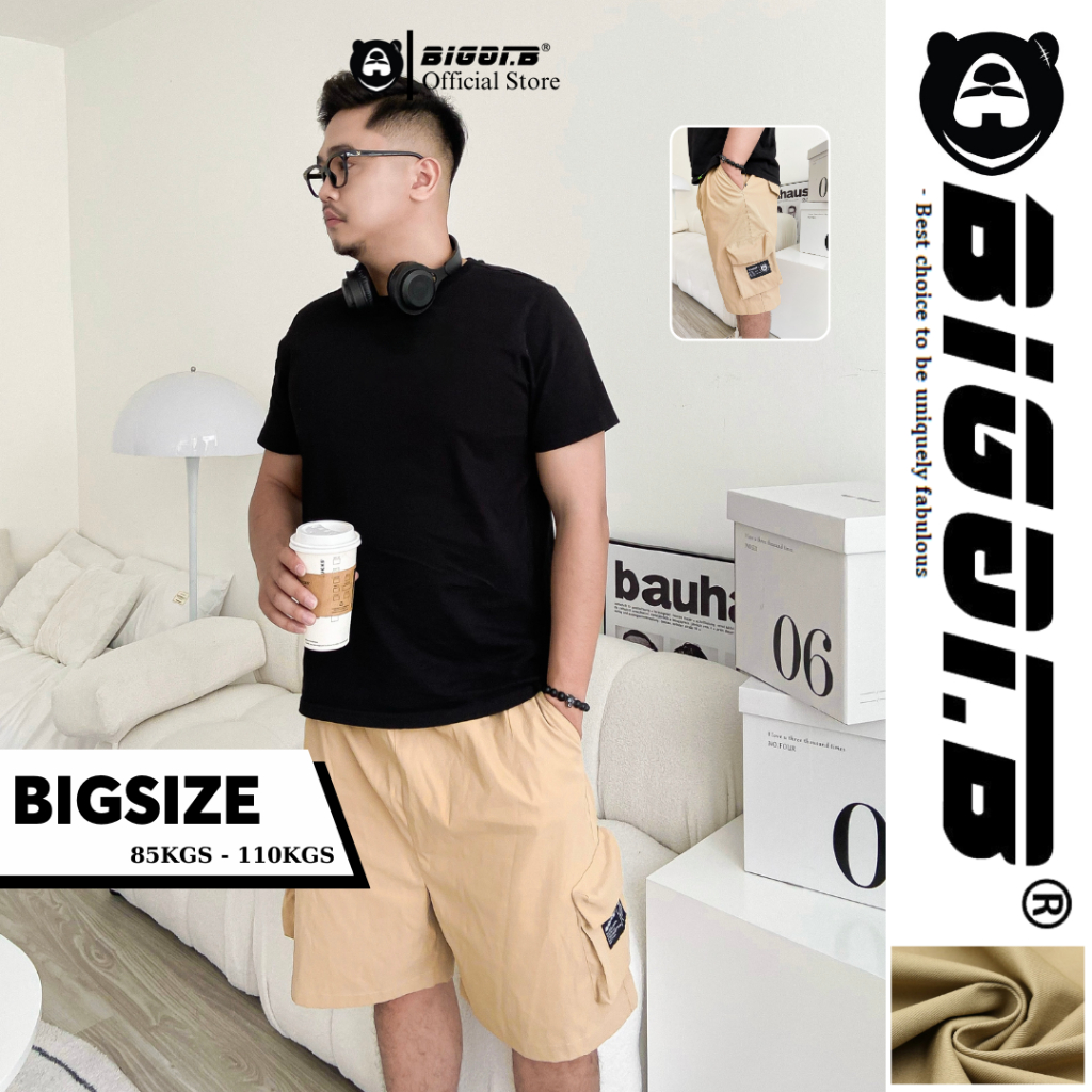 Quần đùi lửng bigsize nam khaki nâu nhật cao cấp design by BIGGI.B , chất nhẹ đứng phom thời trang dễ phối đồ BIGGIB