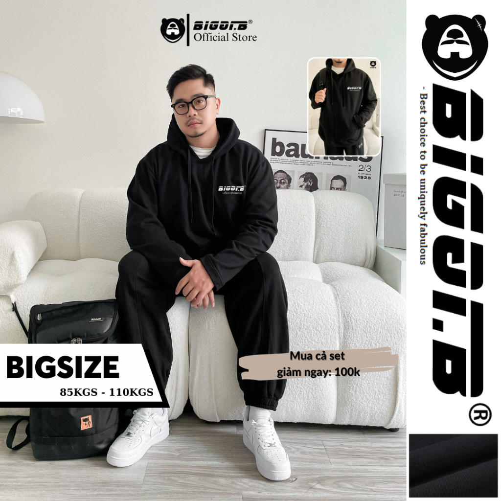 Set hoodie bigsize nam nỉ bông design by BIGGI.B , chất vải nhẹ mềm mại phom rộng siêu ấm thời trang BIGGIB