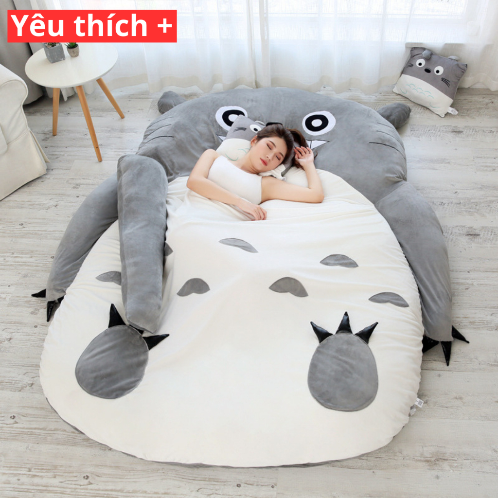 {HÀNG CHÍNH HÃNG}Giường Totoro-Đệm Giường Thêu Hình Thú Siêu Kute Cao Cấp Vải Bọc Mịn Không Xù Đệm Êm