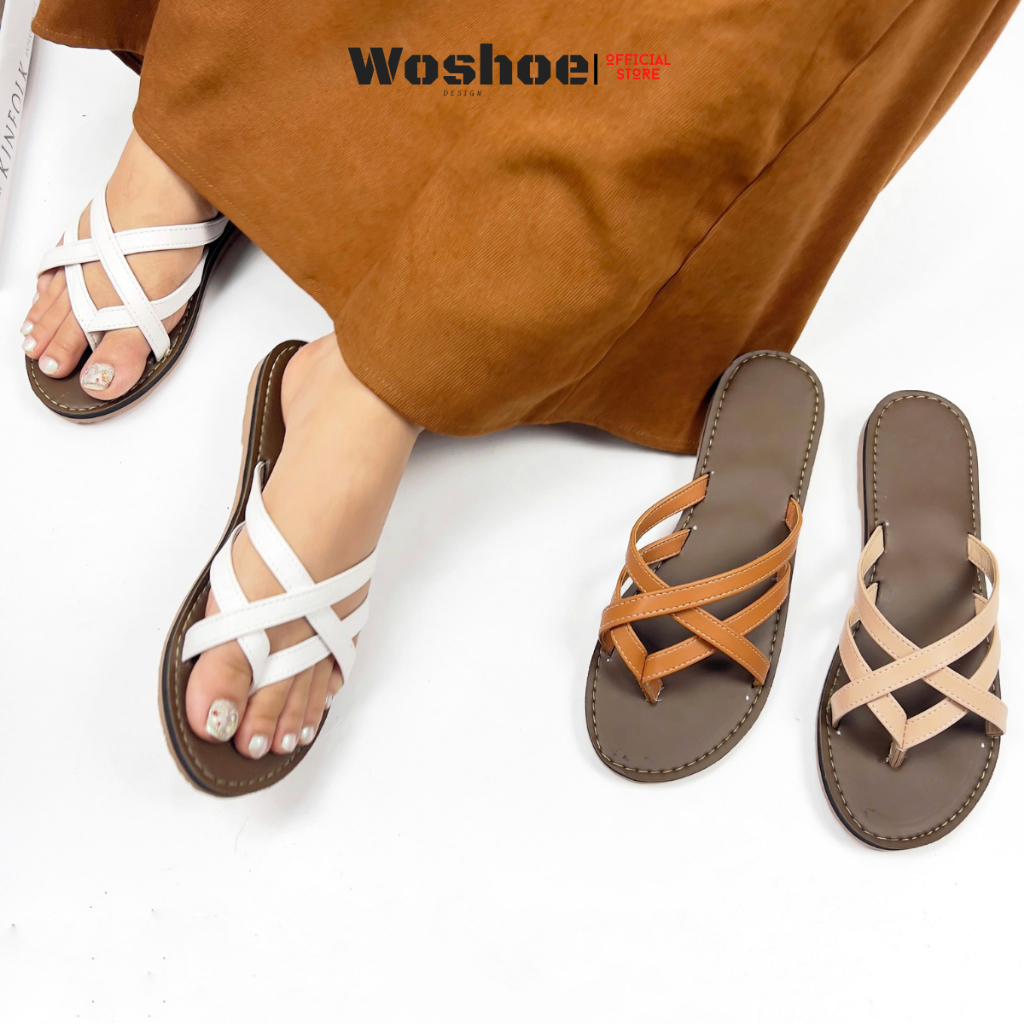 Dép lê nữ quai chéo đan đế bệt WOSHOE big size 34-42