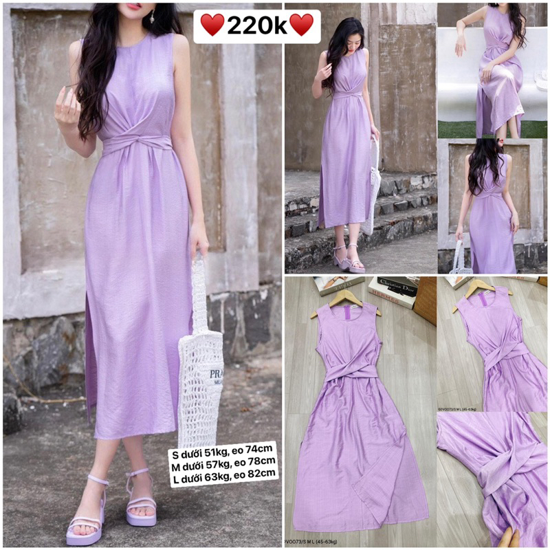 GDV0073 Đầm tím sát nách Z.RR đũi tơ mềm xẻ tà hàng đẹp
