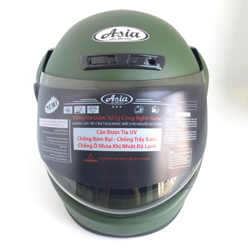 Mũ bảo hiểm Fullface cao cấp Asia MT120  - Màu xanh lính nhám – Vòng đầu 57-59cm – Hàng chính hãng  - Bảo hành 12 tháng