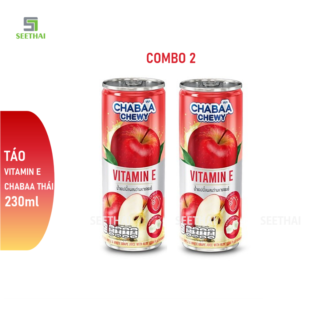 Nước ép táo CHABAA Thái Lan thạch nha đam 230ml - LON nước ép trái cây nhập khẩu