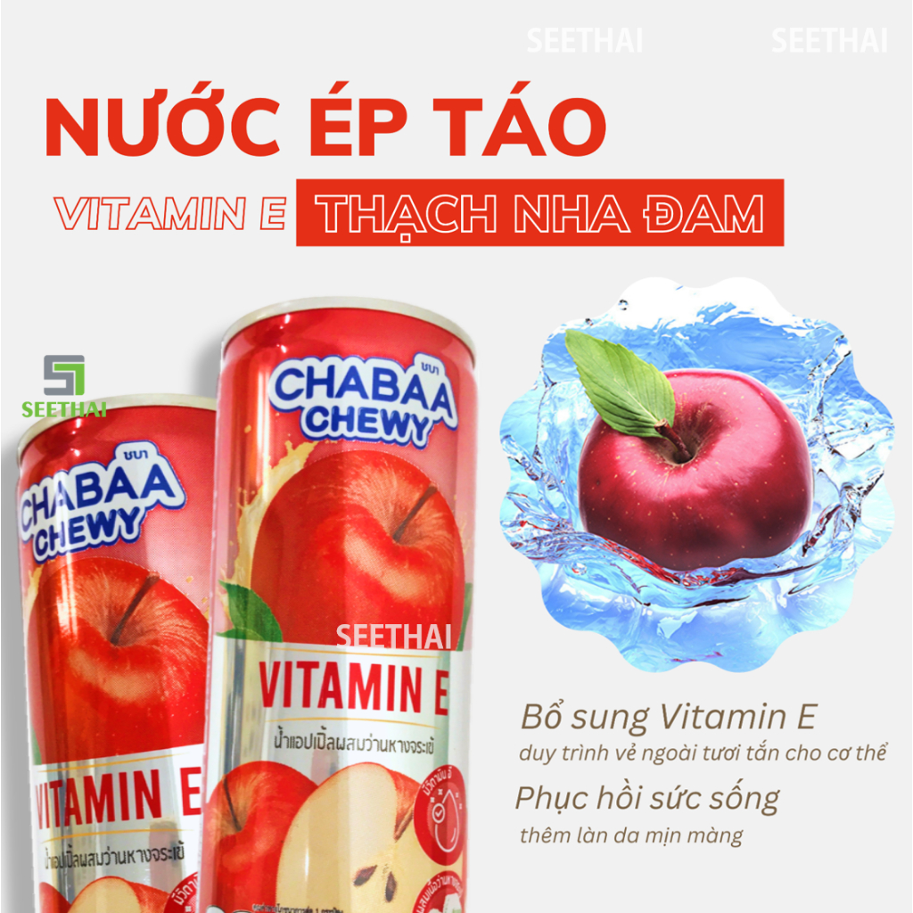 Nước ép táo CHABAA Thái Lan thạch nha đam 230ml - LON nước ép trái cây nhập khẩu