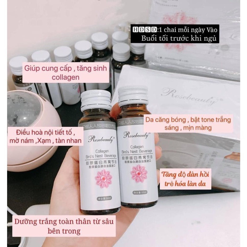 COMBO 5 HỘP COLLAGEN ROSE BEAUTY YẾN TRẮNG DA Hộp 8 chai