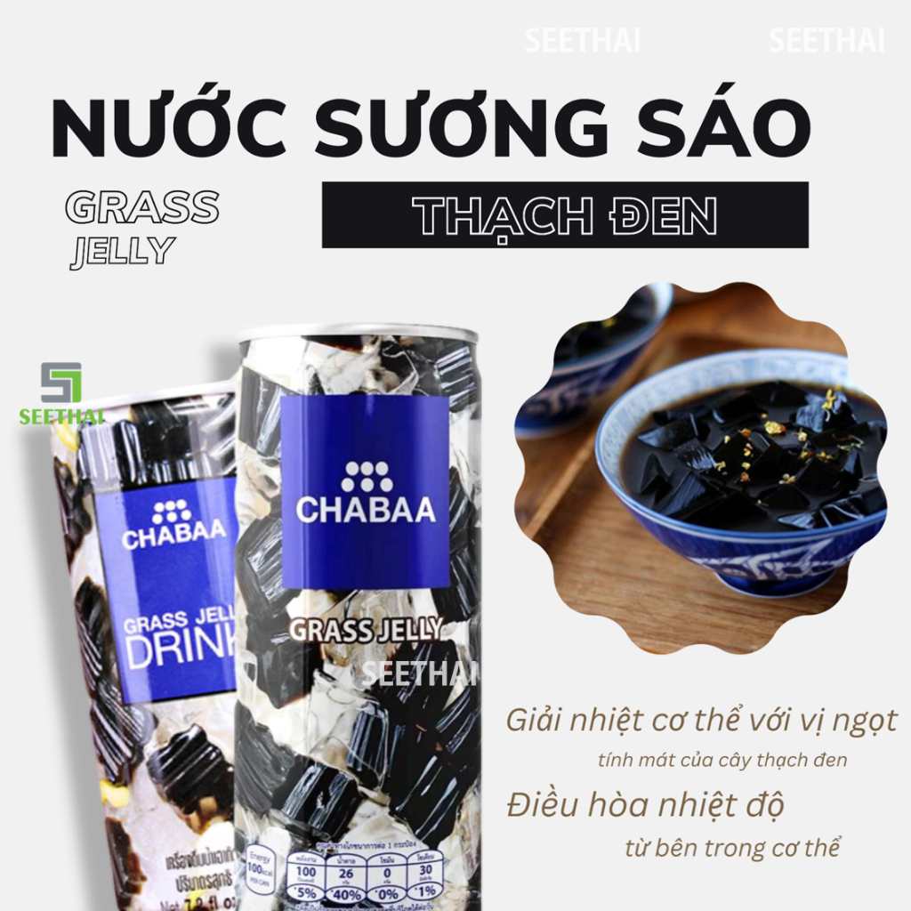 LỐC 6 lon sương sáo thạch đen CHABAA Thái Lan 230ml