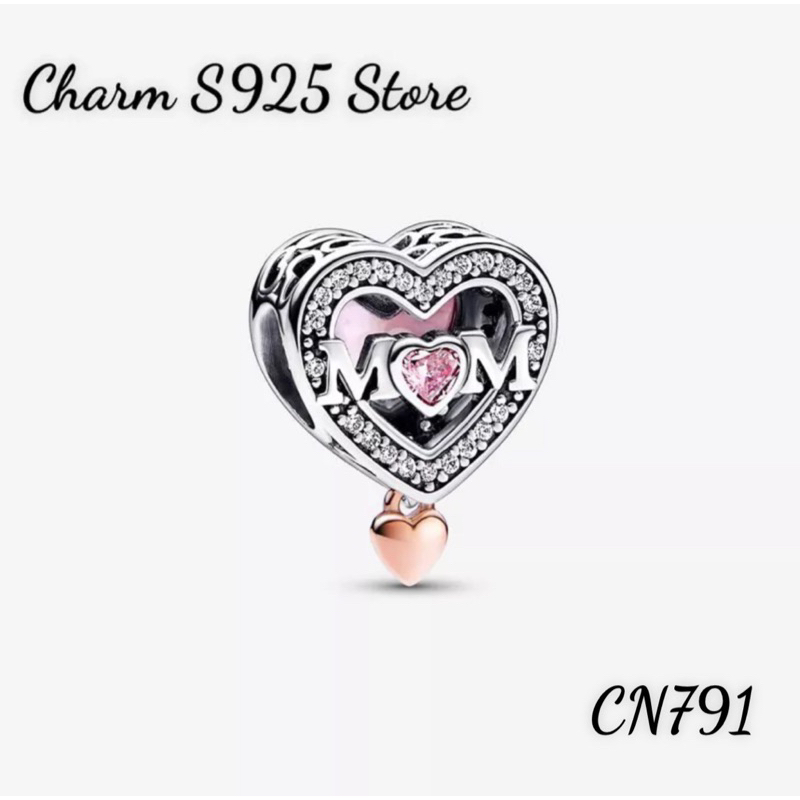 CHARM PAN ALE XỎ NGANG TIM MOM HAI TÔNG MÀU BẠC S925 THUẦN KHIẾT HÀNG CAO CẤP