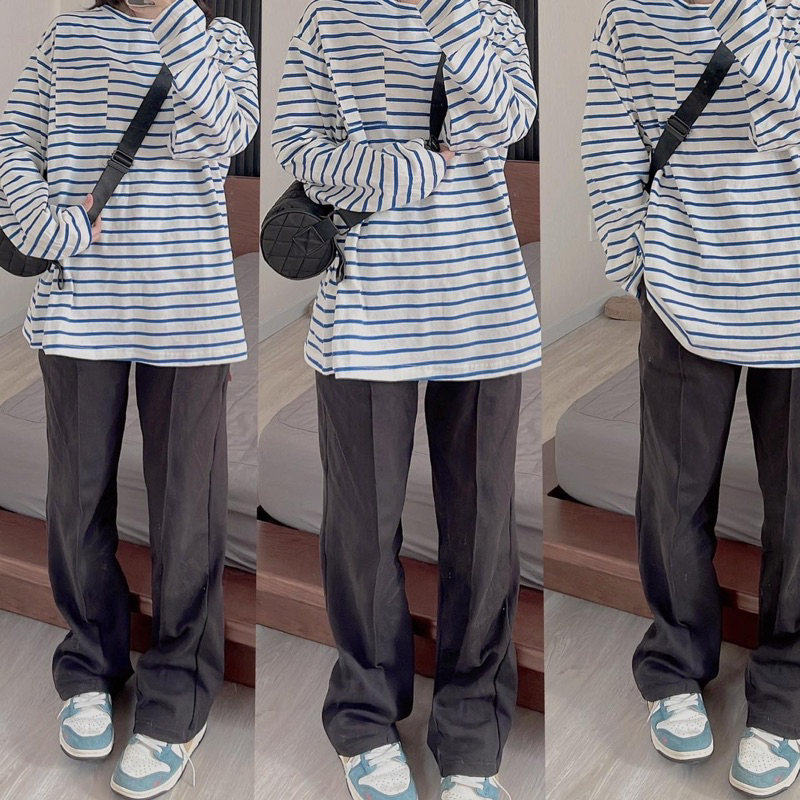 Áo thun tay dài form rộng, áo phông dài tay unisex sọc ngang
