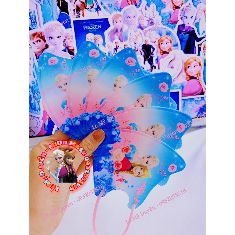 Set 10 Cái Khẩu Trang 3D Elsa Mix Màu Ombre Cho Bé Gái 4-8 Tuổi
