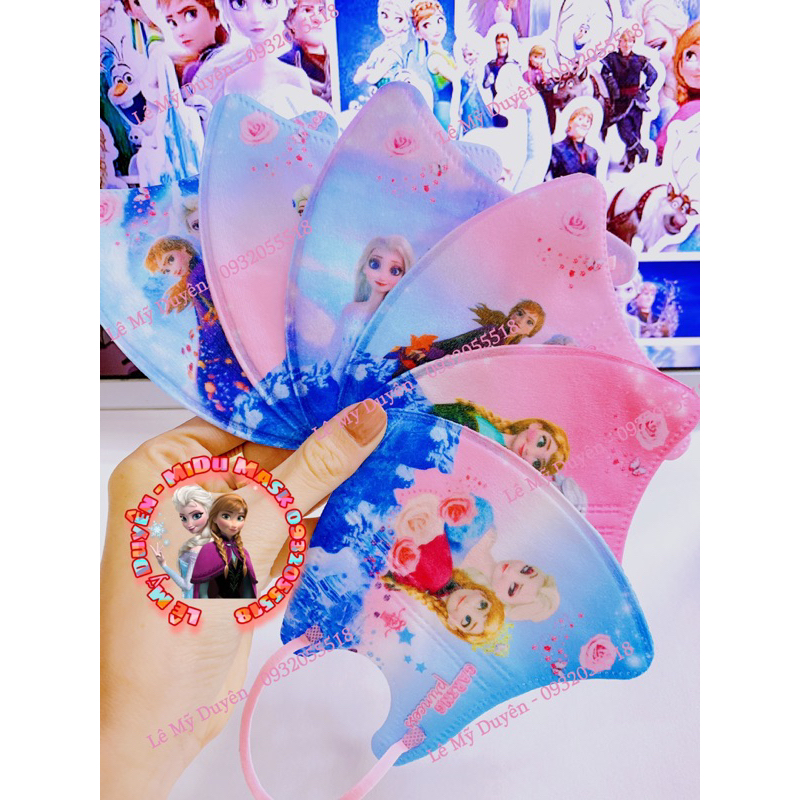 Set 10 Cái Khẩu Trang 3D Elsa Mix Màu Ombre Cho Bé Gái 4-8 Tuổi
