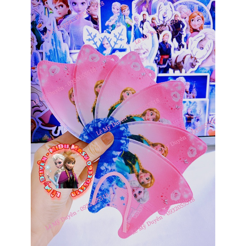 Set 10 Cái Khẩu Trang 3D Elsa Mix Màu Ombre Cho Bé Gái 4-8 Tuổi