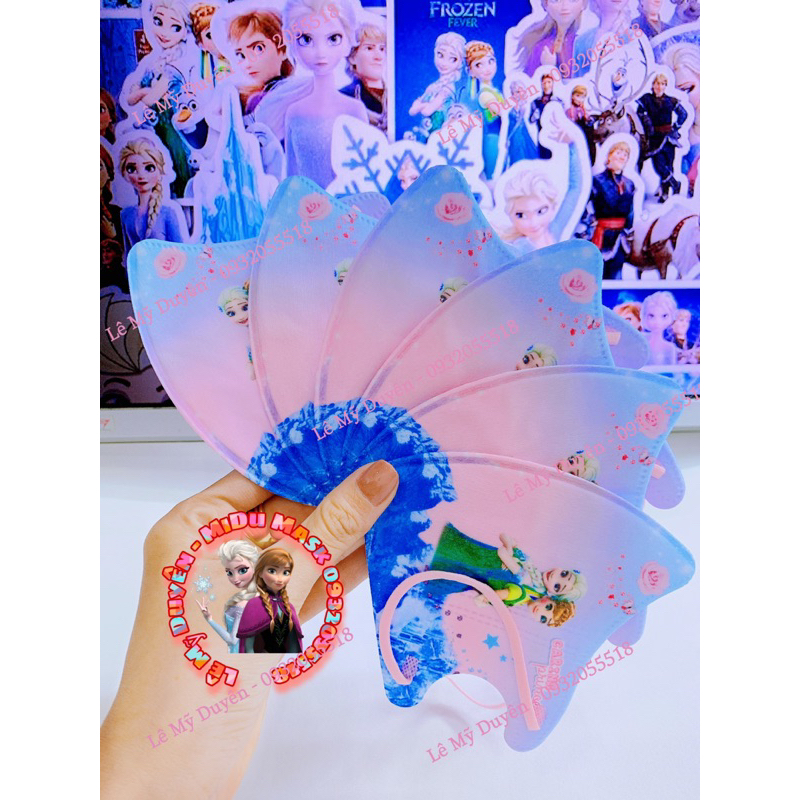 Set 10 Cái Khẩu Trang 3D Elsa Mix Màu Ombre Cho Bé Gái 4-8 Tuổi
