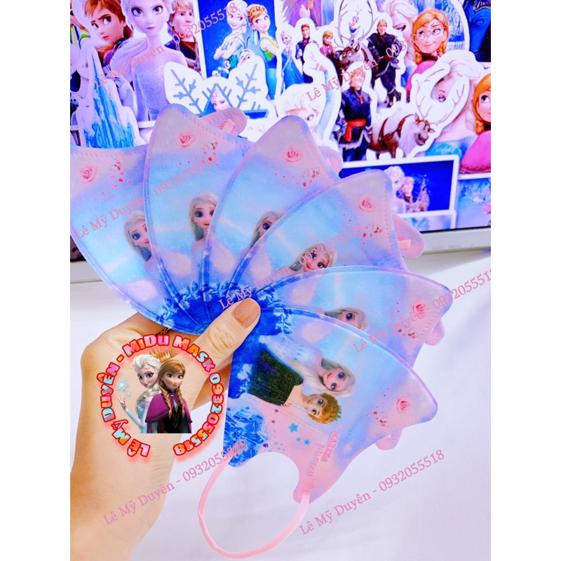 Set 10 Cái Khẩu Trang 3D Elsa Mix Màu Ombre Cho Bé Gái 4-8 Tuổi