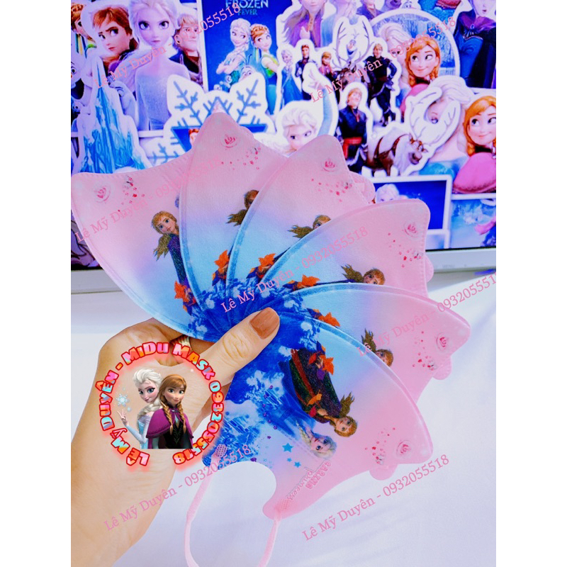 Set 10 Cái Khẩu Trang 3D Elsa Mix Màu Ombre Cho Bé Gái 4-8 Tuổi