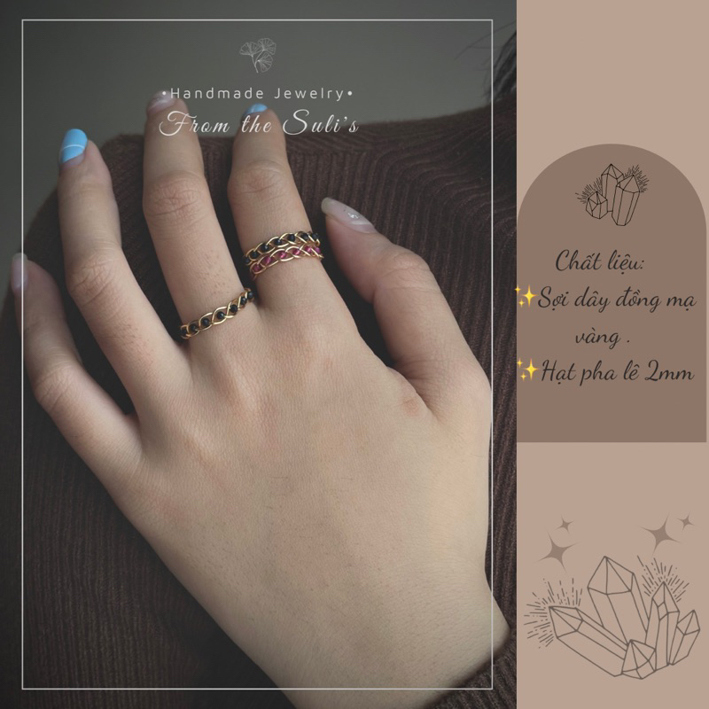 Nhẫn handmade tết hạt pha lê 2mm