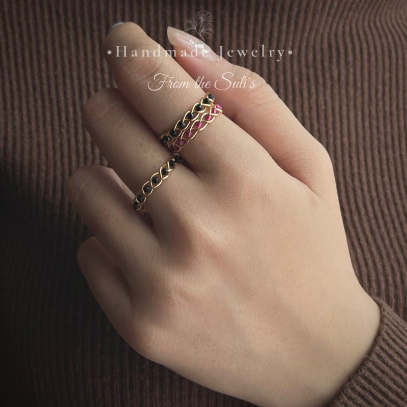 Nhẫn handmade tết hạt pha lê 2mm