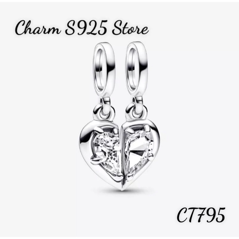 CHARM PAN ALE TREO TIM HAI MẢNH MẸ VÀ CON GÁI ĐÍNH ĐÁ BẠC S925 THUẦN KHIẾT HÀNG CAO CẤP