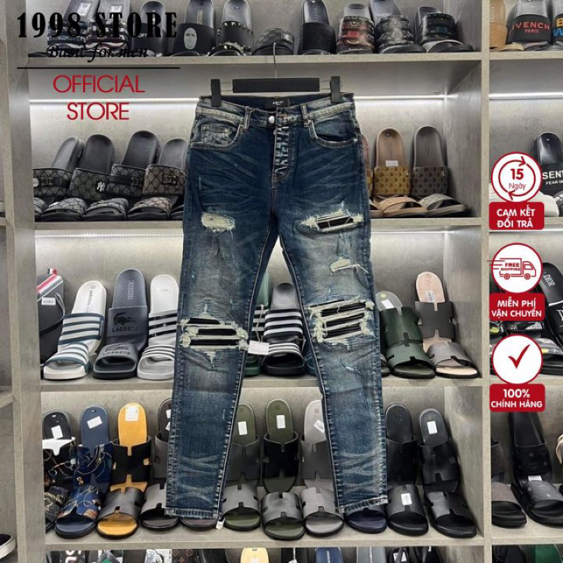 Quần AMIRI Xanh Mài Bạc Gối Đen Quần Bò Nam Xanh Khóii Ống Côn Gối Vá Họa Tiết Trend S T O R E 1998 | BigBuy360 - bigbuy360.vn